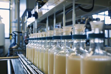 Fototapeta premium whey protein production - manufacturing facility or laboratory where the product is made, emphasizing the quality control and purity standards upheld in the production process