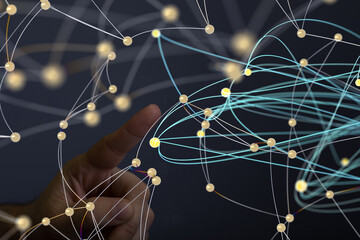 Global network. Blockchain. 3D illustration. Neural networks and artificial intelligence. Abstract