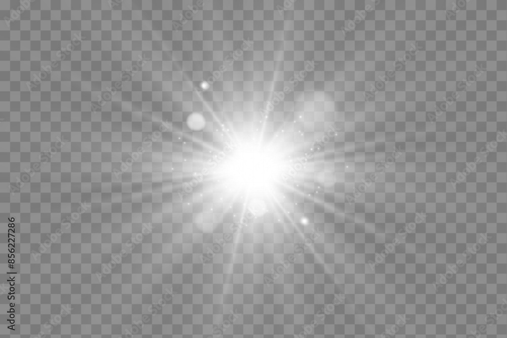 Poster white glowing light explodes on a transparent background. bright star. transparent shining sun, brig