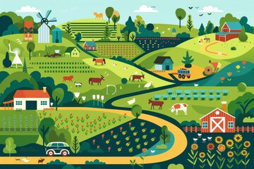 Fototapeta premium regenerative farming featuring farmers, consumers, and local businesses working together to create a sustainable food system