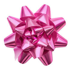 Pink gift bow used for decoration, featuring a ribbon design and presented as a cutout with a transparent background.
