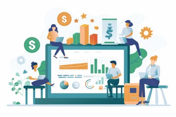 embedded finance  entrepreneurs using fintech tools to manage cash flow, streamline transactions, and access capital, enhancing efficiency and driving growth in their ventures flat illustration