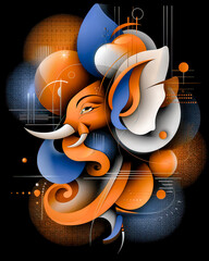 Neo-Surrealist Abstract Art: Intricately Designed Elephant Portrait with Vibrant Color Accents, Combining Natural Grace with Modern Artistic Expression for a Unique Visual Experience Wallpaper Digital