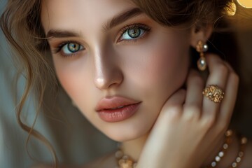 Obraz premium Banner for International Jewelers Day with a beautiful model, Celebrate International Jewelers Day with Exclusive Deals and a Stunning Model, Discover Luxurious Jewelry on International Jewelers Day w