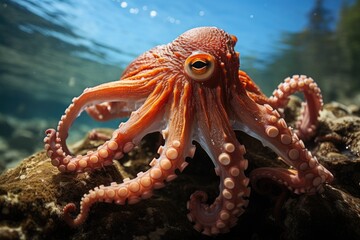 Dance octopus between coral reefs in living waters., generative IA