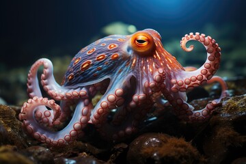 Dance octopus between colorful reefs while fish observe., generative IA