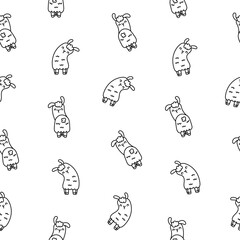 Cute kawaii llama or alpaca. Seamless pattern. Coloring Page. Animals cartoon character. Hand drawn style. Vector drawing. Design ornaments.