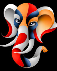 Neo-Surrealist Abstract Art: Intricately Designed Elephant Portrait with Vibrant Color Accents, Combining Natural Grace with Modern Artistic Expression for a Unique Visual Experience Wallpaper Digital