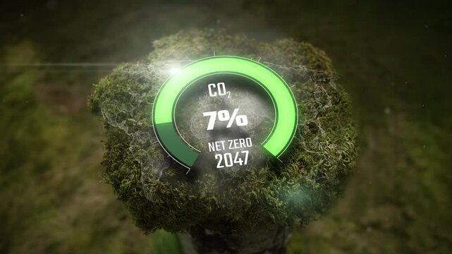 Net Zero Emissions 2050 Countdown Animation World Concept On Moss Background