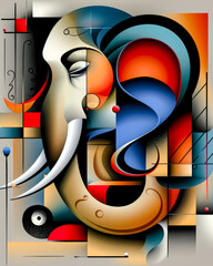 Neo-Surrealist Abstract Art: Intricately Designed Elephant Portrait with Vibrant Color Accents, Combining Natural Grace with Modern Artistic Expression for a Unique Visual Experience Wallpaper Digital