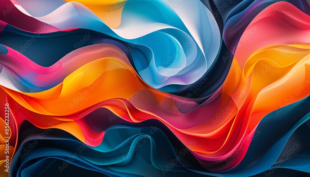 Aufkleber abstract colorful waves - vibrant flowing shapes and textures in dynamic modern art design