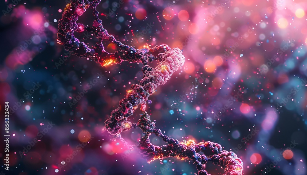 Aufkleber abstract visualization of dna helix with glowing particles in a futuristic biotech concept
