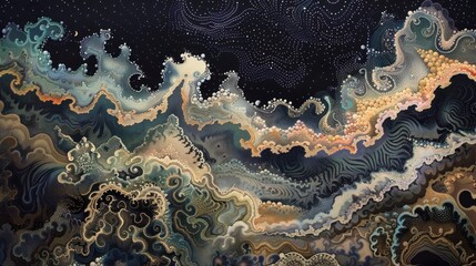 a landscape of intricate patterns that form a harmonious abstract tapestry, rich with depth and detail.