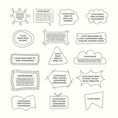 set of hand drawn bubbles, bubble chat, text frame, speak bubble line, monochrome, flat	
