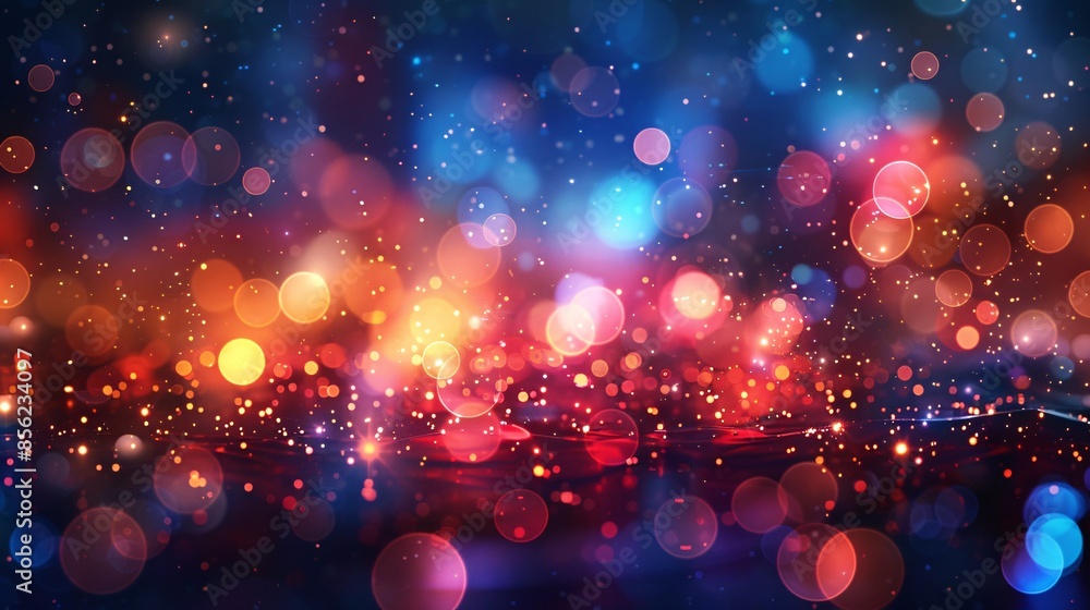 Poster vibrant abstract bokeh background with colorful lights and sparkles in a dark setting