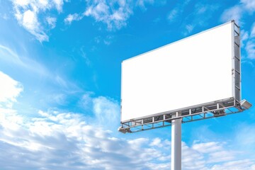 Fototapeta premium Large white billboard for marketing promotions against blue sky.