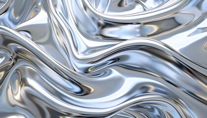 Abstract Liquid Metal Texture with Smooth Flowing Waves in Silver and Chrome Tones