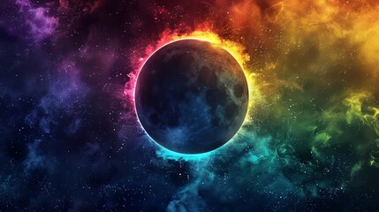 Obraz premium A colorful image of a black moon in the middle of space, AI