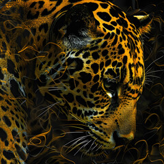 Intricate Jaguar Pattern: A Detailed Representation of Nature's Camouflage in Golden Yellows and Deep Blacks