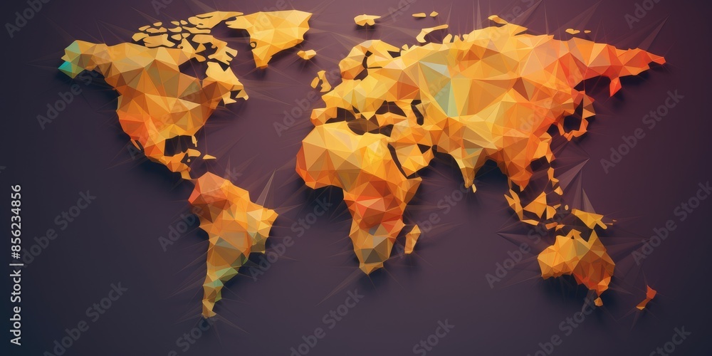 Poster polygonal world map on a dark background. the various bright world map made from polygon material. g