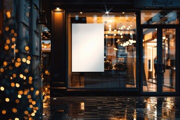 Obraz premium Blank mock up of store street showcase window in a city at night
