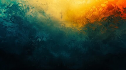 Obraz premium A close up of a colorful abstract painting with an orange and yellow sun, AI