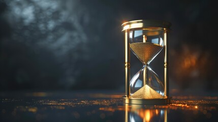 Golden-lit hourglass, illustrating the concept of time investment in business, with a dark and refined background