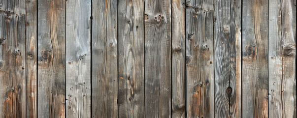 Naklejka premium A rustic barn wood background with weathered planks in shades of brown and grey. Knots and grain patterns add character, evoking a sense of history and warmth.