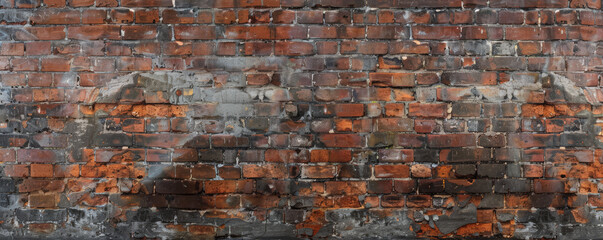 A rustic brick wall background with weathered red bricks and mortar. The rough texture and uneven surface add an authentic, old-world charm.