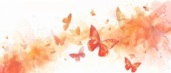 Watercolor painting of pastel butterflies in warm hues, ideal for creating a soft and soothing background design