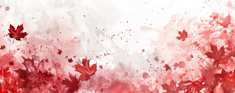 Canvas Prints canada day background with an artistic watercolor style featuring red and white splashes and maple l