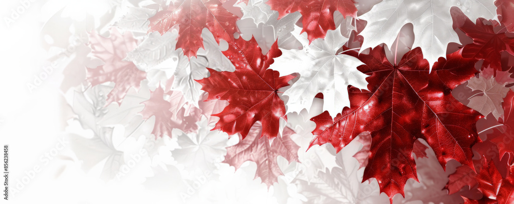 Wall mural canada day background with an elegant design of maple leaves in various shades of red and white.