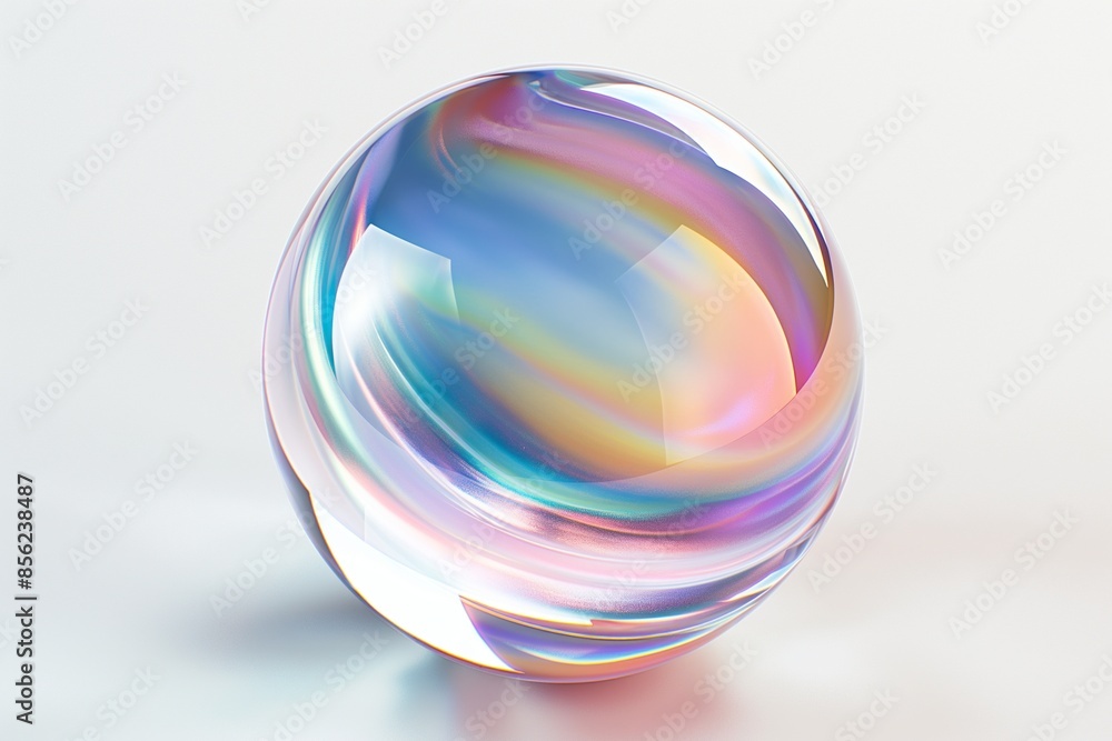 Aufkleber 3d rendering of an iridescent glass sphere floating on a pristine white background, showcasing shimm