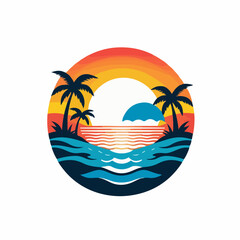 Obraz premium Tropical Beach Sunset Logo Illustration