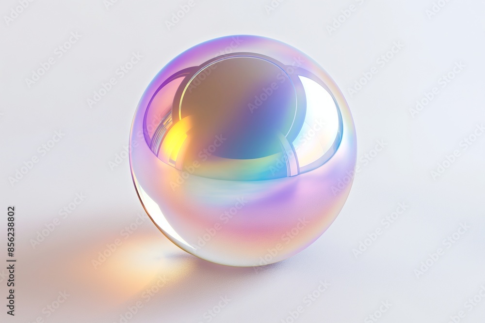 Aufkleber 3d rendering of an iridescent glass sphere floating on a pristine white background, showcasing shimm