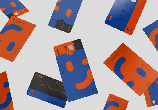 3d Random Floating Credit Cards and Holders Mockup