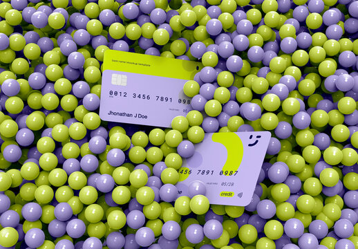 3d Two Credit Cards Mockup with Balls Decorations