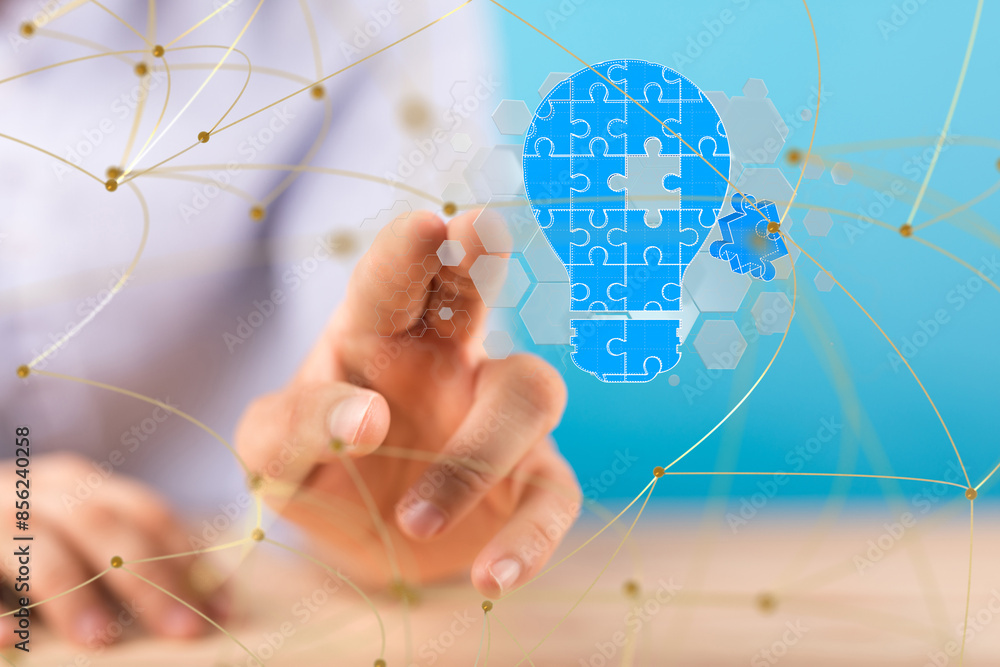 Poster Neural network 3D illustration. Big data and cybersecurity