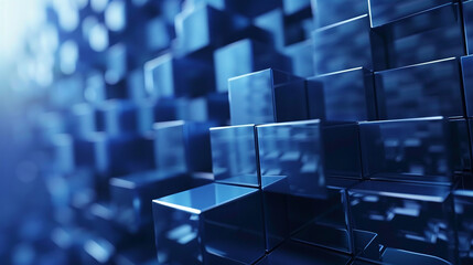 Obraz premium Close-up abstract image of blue cube structure with depth and dimension. Seemingly random pattern, movement and complexity