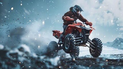 person drive atv vehicle on offroad track, extreme sport activities theme, in winter, created with generative ai