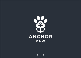 anchor with paw logo design vector silhouette illustration