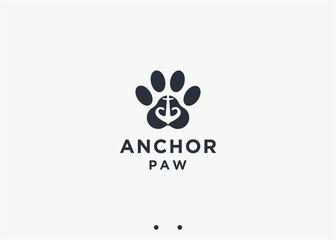 anchor with paw logo design vector silhouette illustration