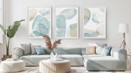Cozy Living Room Decor with Earthy Canvas Prints Generative AI