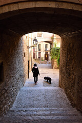 stairs of the climb of Sant Domench and Agullana Palace, Girona, Catalonia, Spain