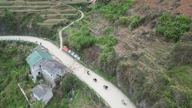 Motorbike Group Riding on Ma Pi Leng Pass in Ha Giang, Vietnam