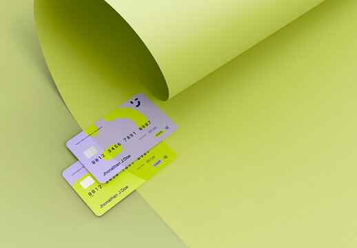 3d Front and Back Credit Card Mockup with Paperboard