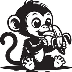 Vector illustration of The Funny monkey is eating a banana silhouette on white background