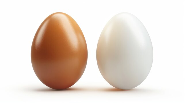 A realistic 3D rendering of a brown and a white egg side by side on a white background.