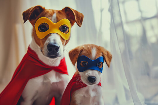 Dogs in super heroe costumes