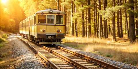 Obraz premium Vintage train traveling through autumn forest